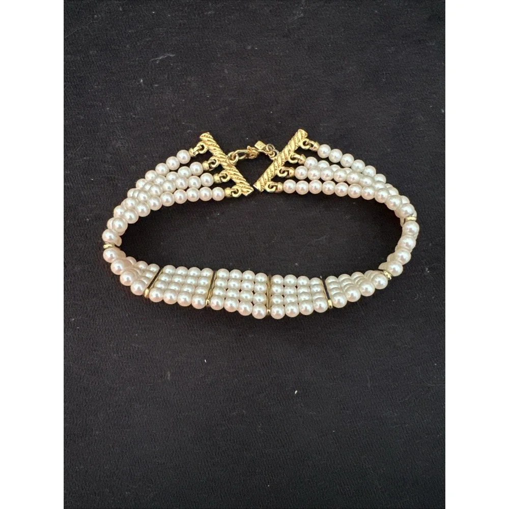 Monet 4 Strand Faux Pearl‎ Bracelet Gold Tone Wedding Valentines Engagement